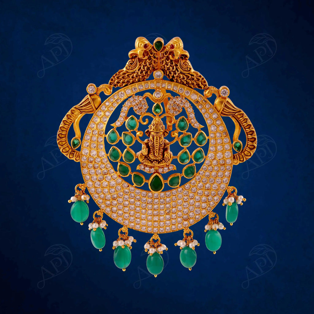 Antique Gold Ganesha Peacock Pendant