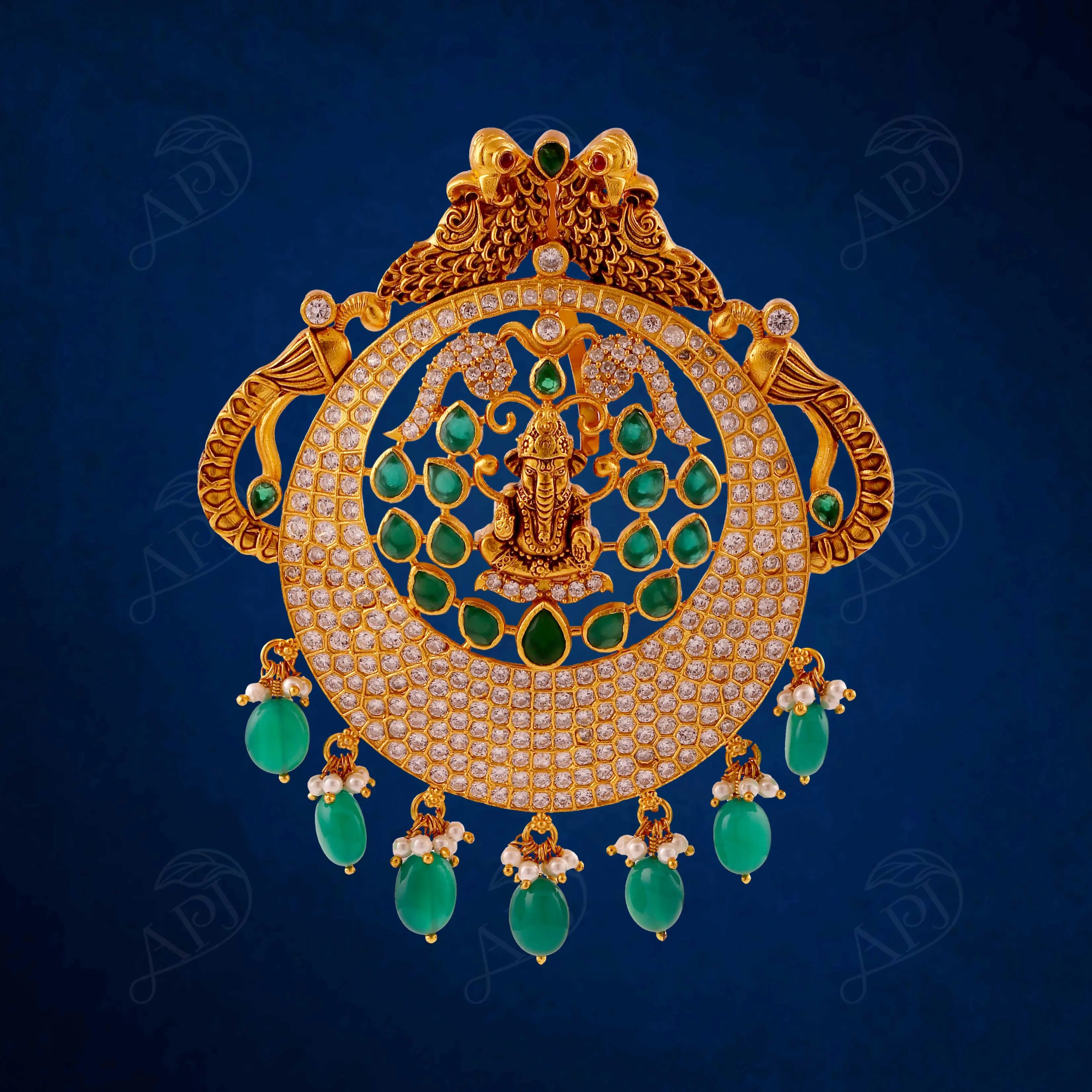 Antique Gold Ganesha Peacock Pendant