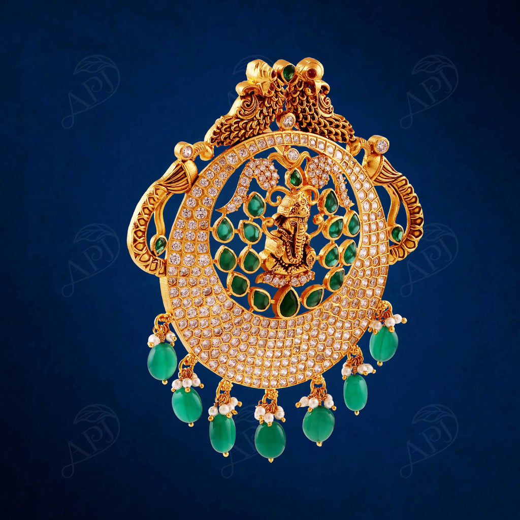 Antique Gold Ganesha Peacock Pendant